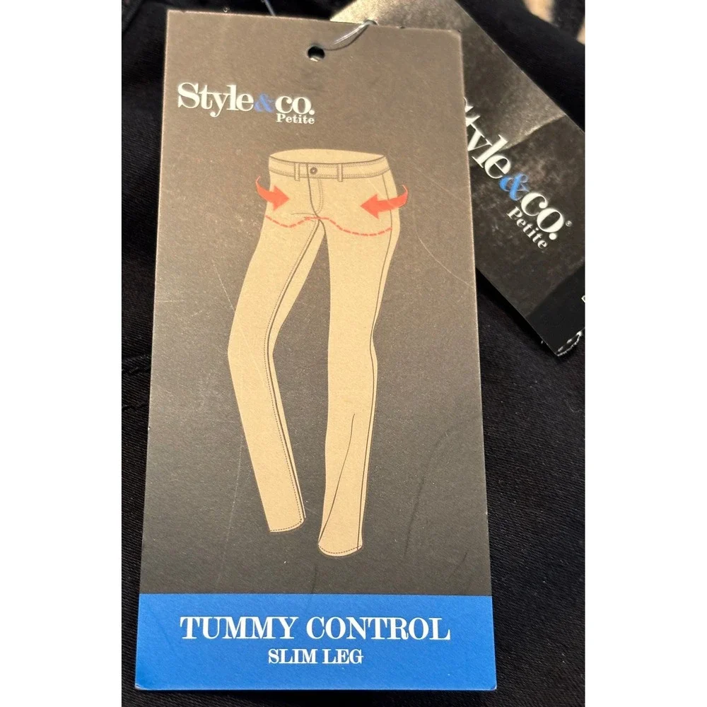 Style & Co Petite‎ Tummy Control Slim Leg Pants Black Embellished Rhinestone 12P